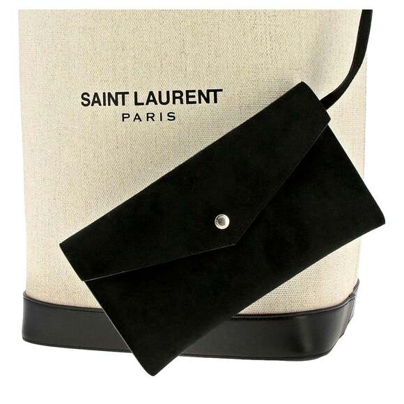 Saint Laurent Teddy White Coated Linen Drawstring Bucket - Picture 10 of 12